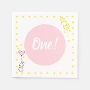 First Birthday Cute Elephant and Heart Balloons Napkin