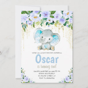 First Birthday Cute Elephant Boy Invitation