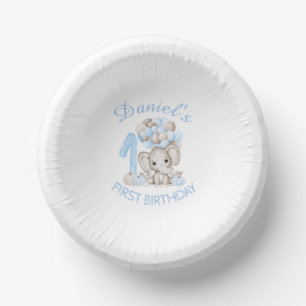 First Birthday Cute Elephant Fall Boy Paper Bowls Plate