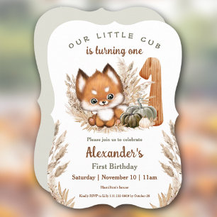 First Birthday Cute Fox Fall Boy Invitation
