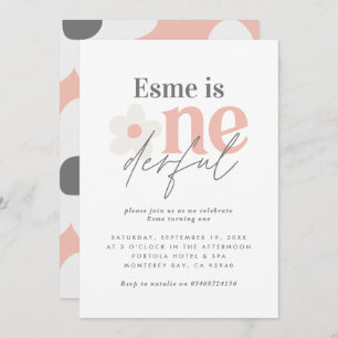 First birthday daisy boho retro pink girly cute invitation