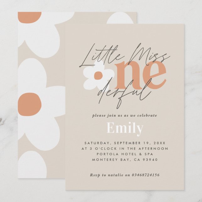 First birthday daisy boho retro terracotta natural invitation (Front/Back)