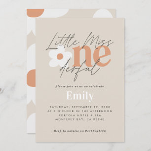 First birthday daisy boho retro terracotta natural invitation
