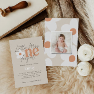 First birthday daisy boho retro terracotta photo invitation