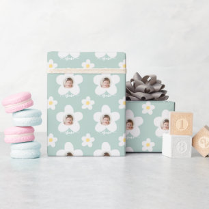 First birthday daisy boho retro turquoise yellow t wrapping paper