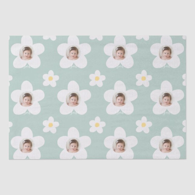 First birthday daisy boho retro turquoise yellow tissue paper (Front)