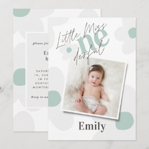 First birthday daisy photo turquoise vintage retro invitation