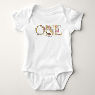 First Birthday Deer Floral Watercolor Baby Bodysui Bodysuit
