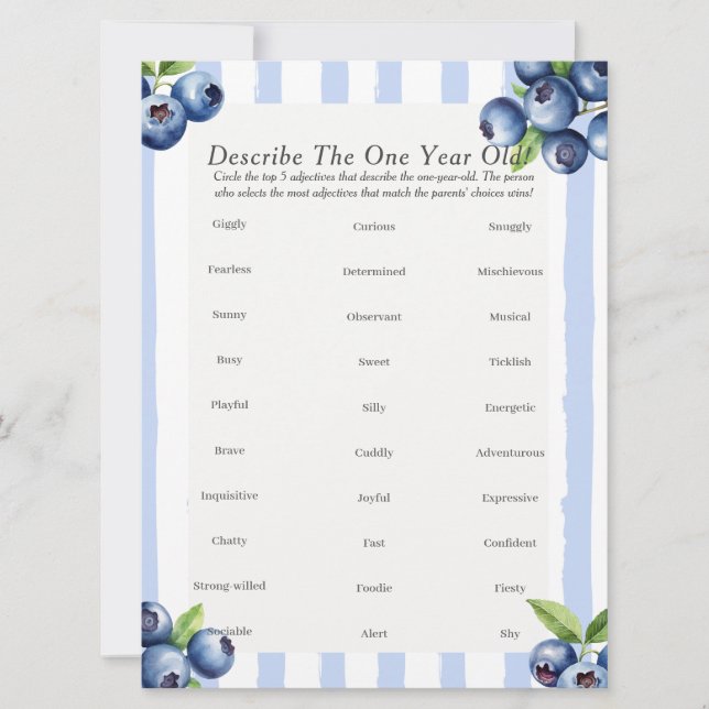 First Birthday Describe One year old berry game  Holiday Card (Front)