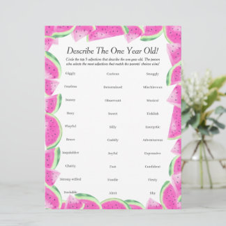 First Birthday Describe One year old melon game Holiday Card