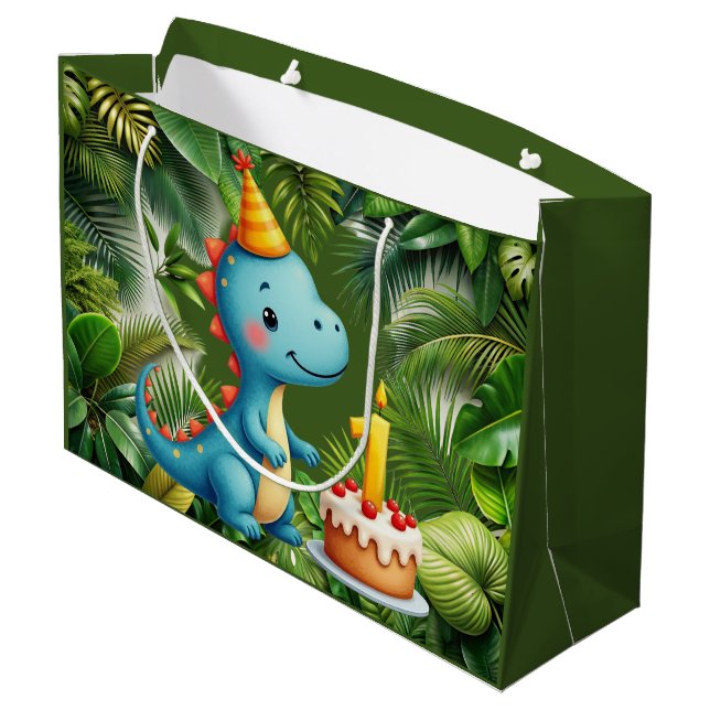First Birthday Dino  Large Gift Bag (Back Angled)