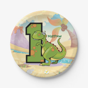 First Birthday Dinosaur Custom Party Paper Plate