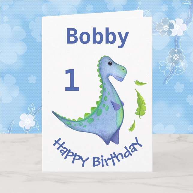 First Birthday Dinosaur Personalise Boy's Name Card (Creator Uploaded)