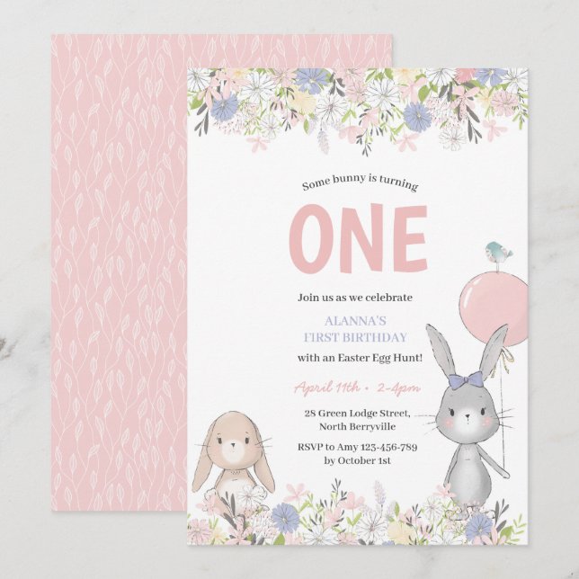 First Birthday Easter Bunny Invitation (Front/Back)