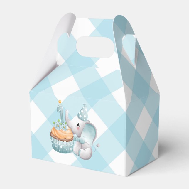 First Birthday Elephant Baby Boy Favour Box Blue  (Front Side)