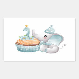 First Birthday Elephant Baby Boy Sticker Blue