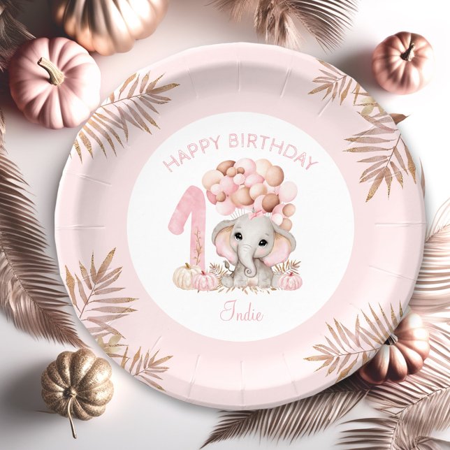 First Birthday Elephant Fall Girl Paper Plate (First Birthday Elephant Fall Girl Paper Plate)
