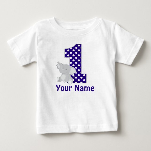 First Birthday Elephant Navy Personalised Shirt (Front)