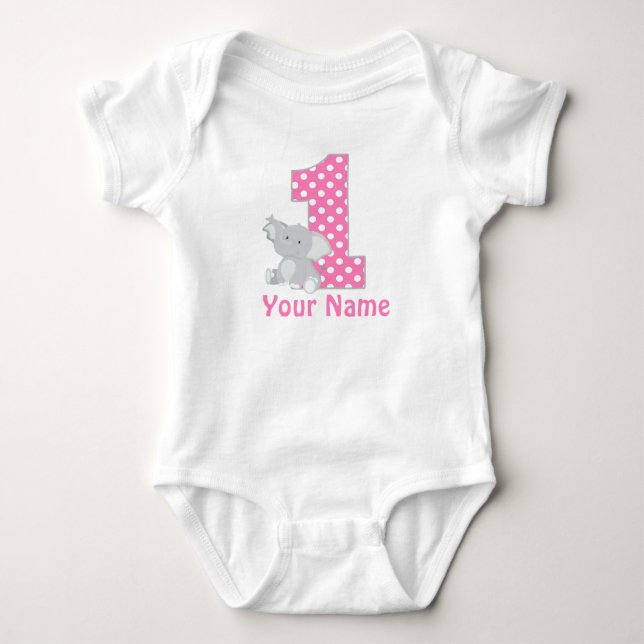 First Birthday Elephant Pink Personalised Shirt (Front)