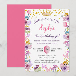 First Birthday Fairy Princess Pink & Gold Invitation