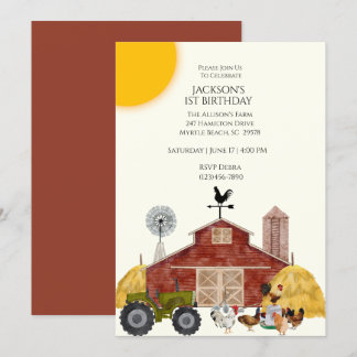 First Birthday Farm Barn Animals Invitations