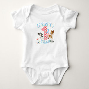 First Birthday Farm Barnyard Animal Baby Bodysuit