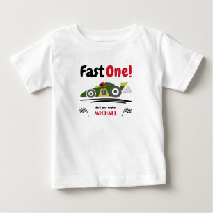 First Birthday Fast One Green Vintage Race Car Baby T-Shirt