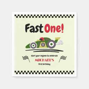 First Birthday Fast One Green Vintage Race Car Napkin