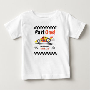 First Birthday Fast One Yellow Vintage Race Car Baby T-Shirt