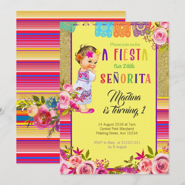 FIRST BIRTHDAY FIESTA CARD MEXICAN (Front/Back)