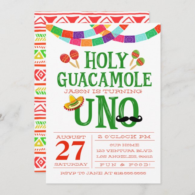 FIRST BIRTHDAY FIESTA INVITATION (Front/Back)