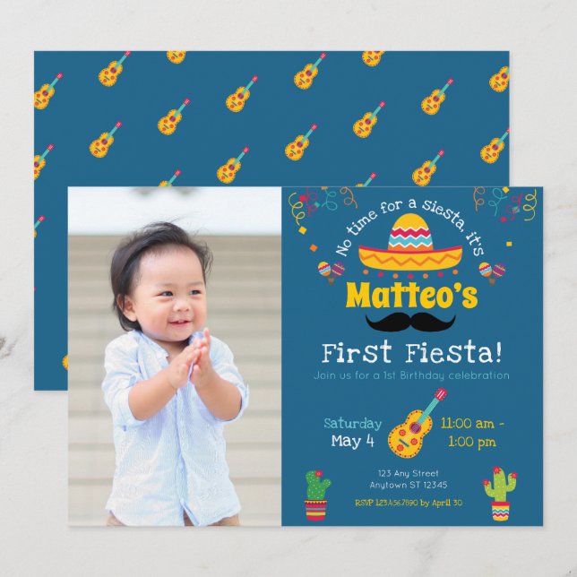 First Birthday Fiesta Mexican Birthday Invitation (Front/Back)
