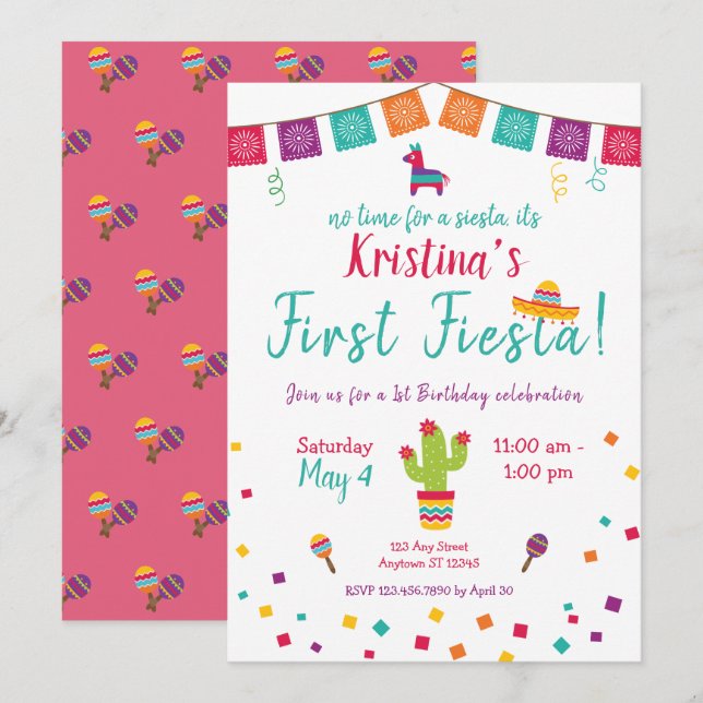 First Birthday Fiesta Mexican Birthday Invitation (Front/Back)