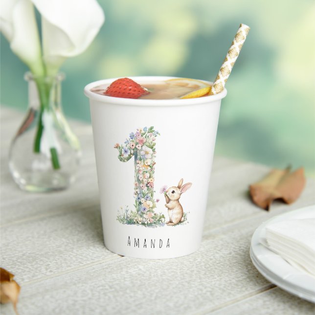 First Birthday Floral Bunny Paper Cups (Insitu)