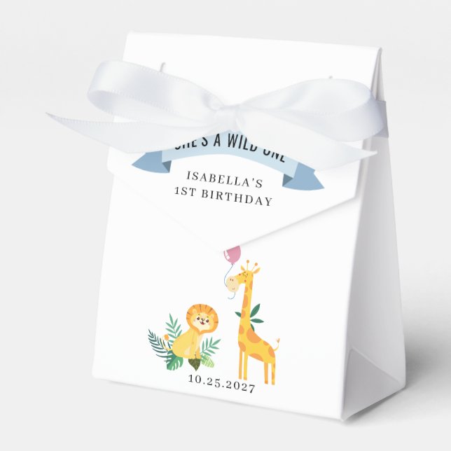 First Birthday Forest Animals Lion Giraffe Favour Box (Front Side)