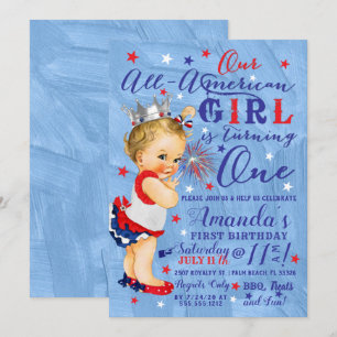 First Birthday Fourth Of July Red White Blue Invitation