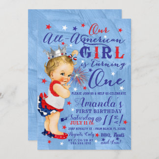 First Birthday Fourth Of July Red White Blue Invitation