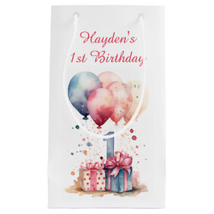  First Birthday - Gifts and balloons - Customised Small Gift Bag