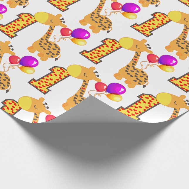 First Birthday Giraffe Custom Party Wrapping Paper (Corner)
