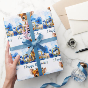 First Birthday Giraffe with polka dot bow Wrapping Paper
