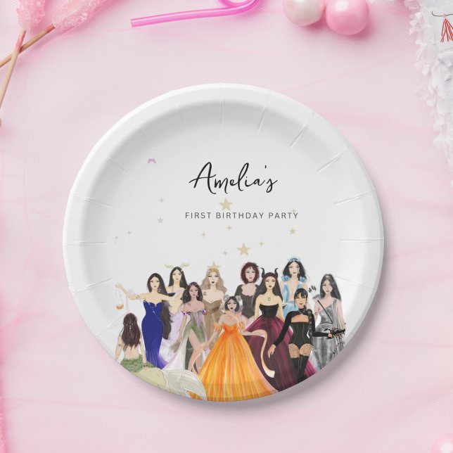 First birthday, girl birthday, zodiac theme paper plate (Creator Uploaded)