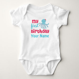 First Birthday Girl Bunny Octopus Baby Bodysuit