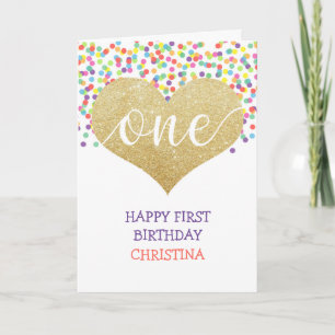 First Birthday Girl Personalised Heart Rainbow Card