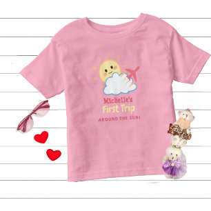 First Birthday Girl Pink Aeroplane Yellow Sun Clou Toddler T-Shirt