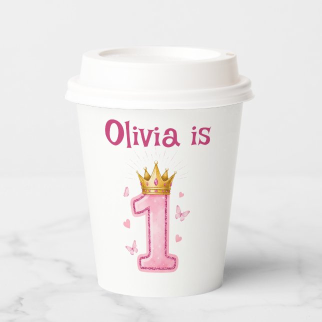 First Birthday Girl Princess Crown  Paper Cups (Front)