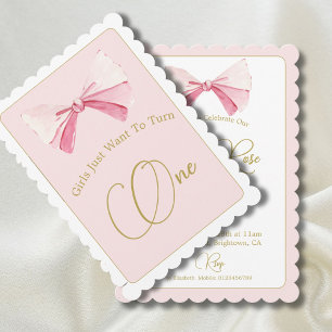 First Birthday Girls Just Want To Pink Bow Cute Invitation