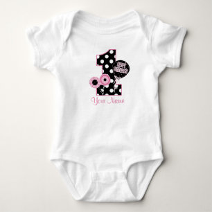 First Birthday Girls Pink Black Personalised Shirt