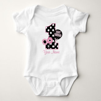 First Birthday Girls Pink Black Personalised Shirt