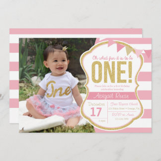 First Birthday Glitter Birthday Invitation