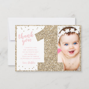 First Birthday Gold and Pink  Thank You Card